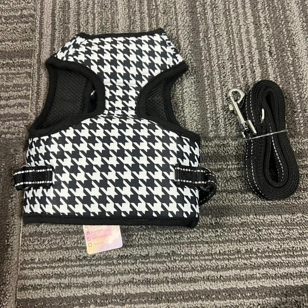 Dog Harness For Small Dogs (Black Plaid+Leash, Large)